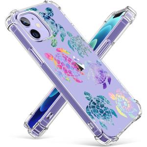 Sea Turtles Case for iPhone 12,Ocean Creatures Pattern Design for Women Men,Soft Transparent TPU Bumper Case for iPhone 12