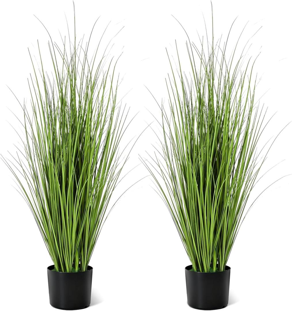 Jexine 2 Pieces 3 ft Tall Artificial Grass Plant Potted Artificial Greenery Floor Plants Fake Pampas Grass Tall in Pot for Housewarming Gift House Garden Bathroom Lobby Indoor Outdoor (Green)