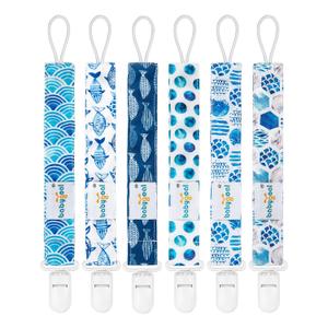 babygoal Ocean Blue Pacifier Clips, 6 Pack Binky Paci Holder Clips Leashes Fits for Most Baby Pacifiers and Binkies