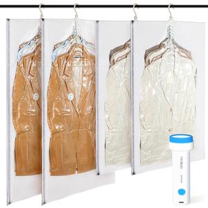 Hanging Vacuum Storage Bags with Electric Pump 4-Pack Hanging Vacuum Seal Bags for Clothing, Space-Saving Compression Bags for Suits, Jackets, Travel Wear, Winter Coats & Outerwear