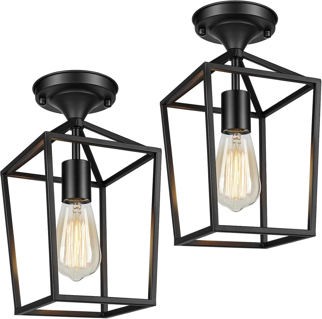 BesLowe 2-Pack Farmhouse Semi Flush Mount Ceiling Light Fixtures for Hallway, Industrial Close to Ceiling Lighting for Entryway Kitchen Foyer Laundry, Black