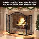 Fireplace Screen 3 Panel Wrought Iron 50"(L) x 36"(H) Modern Stylish Foldable Safety Fire Place Fence Spark Guard Cover Black