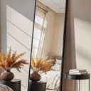 Full Length Mirror, Standing Large Floor Mirror with Aluminum Frame for Bedroom, Living Room, Bathroom(Black), Size: 56"L x 15"W