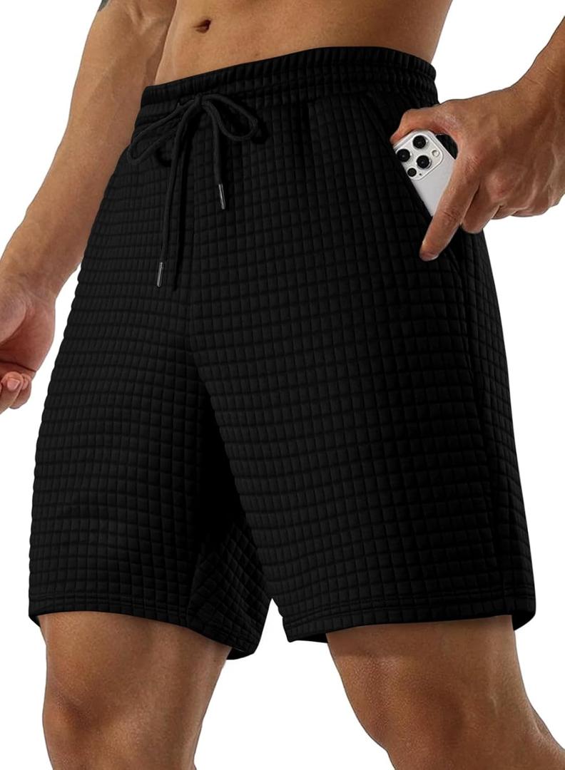 JMIERR Mens Sweat Shorts Casual Stretch Elastic Waist Waffle Workout Gym Short 7 inch Inseam Running Short with Pocket (3X-Large)