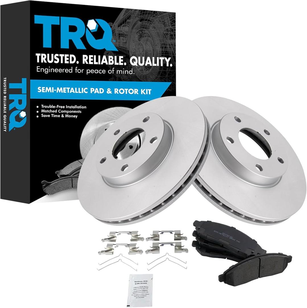 TRQ Front Brake Pad and Rotor Set Semi Metallic Vented Rotors Compatible with 2011-2014 Nissan LEAF 2013-2021 NV200