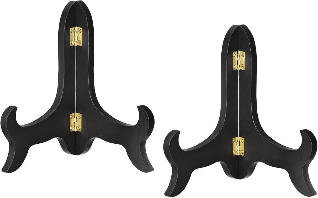 Uxcell 2pcs 7" Easel Plate Holder, Wooden Folding Display Stand Black for Decorative Picture Frame