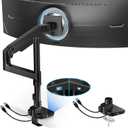 ARES WING Ultrawide Monitor Mount with USB A/C, with Extended Column for 17 to 49 inch Heavy Duty Monitor, Holds 44 lbs, Adjustable Gas Spring Desk Mount, Black