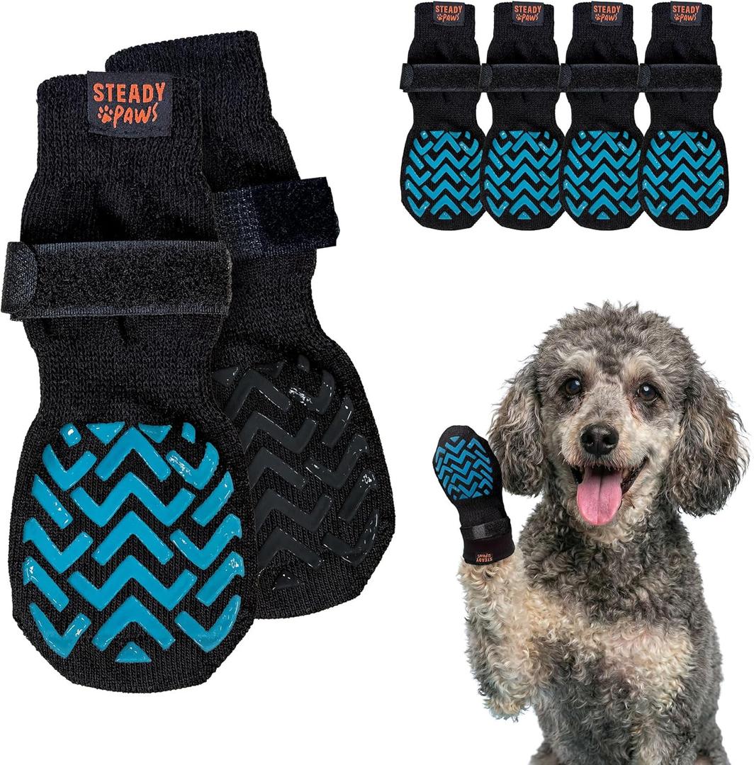 Anti-Slip Socks for Dogs - Breathable & Washable Non Slip Grippy Socks, Rubberized Paw & Adjustable Strap, Secure Fit to Prevent Slipping, Paw Protection for Senior Dogs, 4 Pack (Size Small)