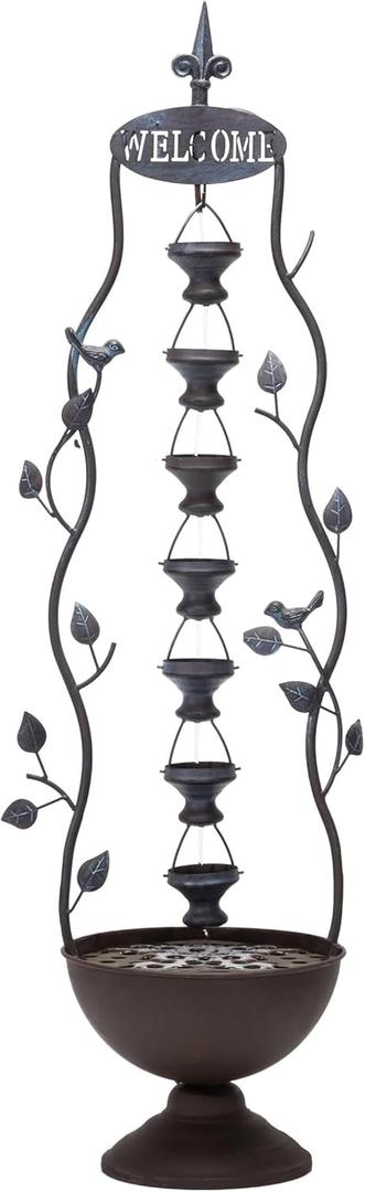 Alpine Corporation MAZ256 Indoor/Outdoor Floor Vintage Hanging 7-Cup Tiered Water Fountain, Rustic Waterfall, 41", Bronze