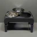 Elevated Raised Dog Bowl Stand with 2 Stainless Steel Bowls, Adjustable Height for Medium Large Dogs, 12.36" - 3.7" Foldable Feeder, Grey