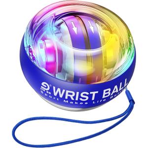 JIN BD Wrist Trainer Ball Auto-Start Gyroscopic Forearm Exerciser Gyro Ball for Strengthen Arms, Fingers, Grip and Muscles (Blue (Colorful Light))