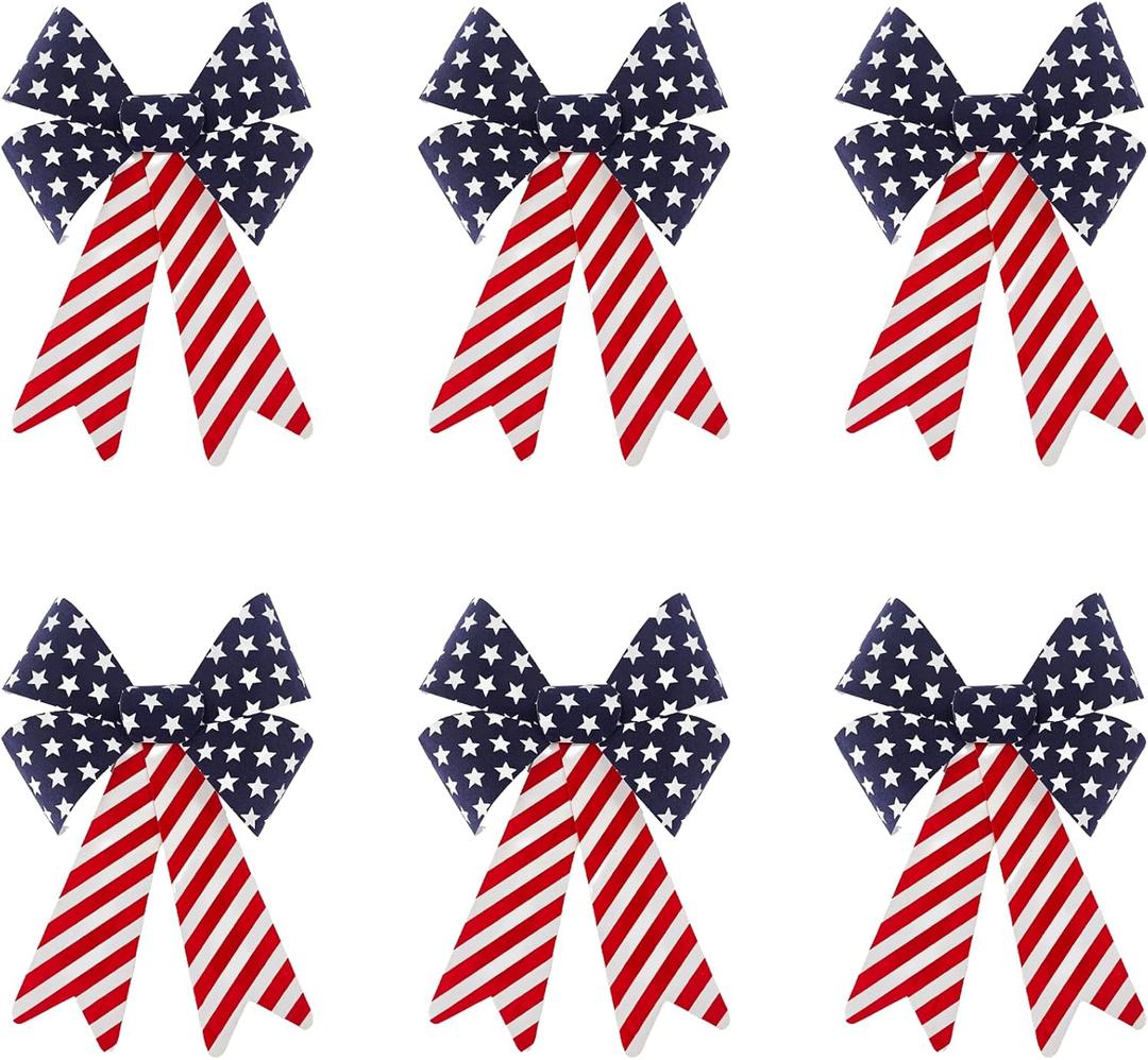 6Pcs Patriotic PVC Velvet Bows 9.8x13.8 inch, Red White Blue Plastic Velvet Bows with 3D Shape for 4th of July Decor, Wreath, Mailbox, Party Favors, Memorial Day