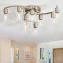Brushed Nickel Bedroom Ceiling Light Fixtures, 9-Light Semi Flush Mount Ceiling Light with Clear Glass Shade for Kitchen, Living Room, Foyer, Entryway