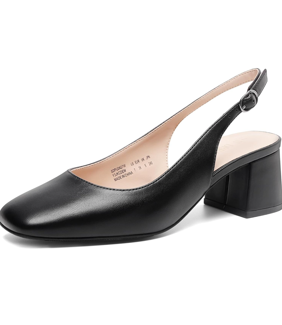DREAM PAIRS Women's Low Chunky Heels Slingback Square Toe Block Dress Shoes Closed Toe Comfortable Wedding Work Pumps, Size 10
