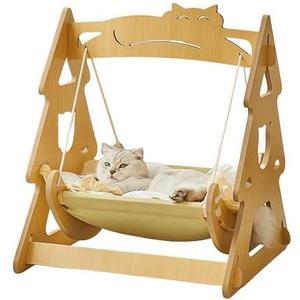 2 in 1 Wooden Cat Hammock, Comfortable and Breathable Hanging Cat Bed with Soft Mattress and Pillow，Suitable for Cats or Small Dogs