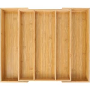 Utoplike Bamboo Expandable Kitchen Drawer Organizer, Adjustable Utensil Holder and Cutlery Tray Organiser, Drawer Divider for Silverware, Flatware, Knives in Kitchen, Bedroom, Living Room, 5 Slot (Large, Natural)