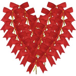 50pcs 3.5" Red Satin Ribbon Bows Twist Tie Bows for Gift Wrapping Christmas Tree Decoration with Fish Tails (Red)