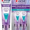 Crest 3D White Deep Stain Remover Toothpaste, Teeth whitening for Adults, 3.1oz, 2 Pack, Sensitivity Safe, Enamel Repair, Cavity Protection, Fluoride Toothpaste, Travel Size Toiletries