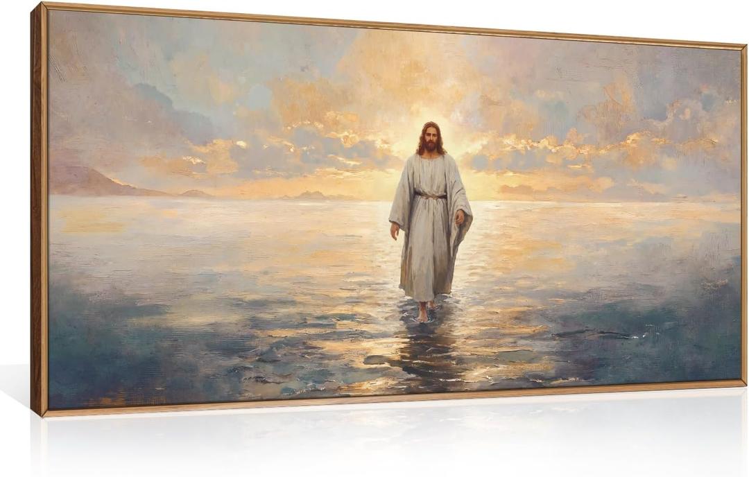 Large Jesus Christian Framed Canvas Wall Art,Bible Stories Faith Wall Decor,Vintage Modern Artwork for Living Room,Bedroom,Dining Room,Office -20"x40"x1