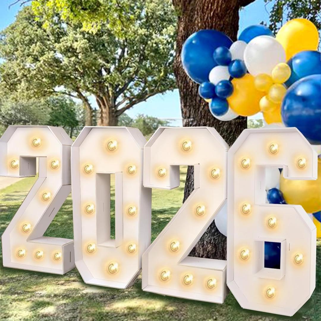 2026 Graduation Decorations - 2.3FT Large PRE-CUT 2026 Marquee Light Up Numbers Kit - Mosaic Foam Board Sign - Class of 2026 Party Supplies Decor for Kindergarten Preschool High School Christmas Wedding Prom