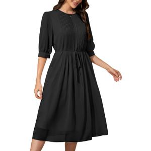 Solid Color Relaxed Dresses 2025 Women's Casual 3/4 Sleeve Crew Neck Flowy Swing A Line Dresses with Pockets, Small, Black Solid Color Relaxed Dresses 2025 Women's Casual 3/4 Sleeve Crew Neck Flowy Swing A Line Dresses with Pockets, Small, Black
