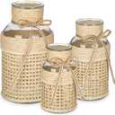 Hollyone 3Pcs Flower Vase Glass Vase with Cotton Rope Cover Woven Glass Vase Decorative Flower Bottle Modern Vase for Table Centerpiece Farmhouse Wedding Home Decor (Beige)