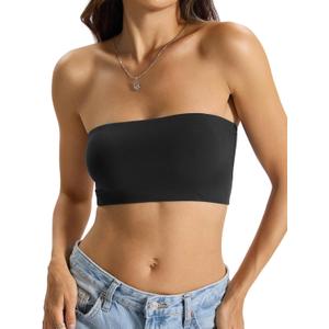 EasyGala Womens Double Lined Tube Tops Crop Tank Top Non-Padded Strapless Bandeau Shirts Sexy Going Out Tops Summer 2026 (Black, S)