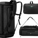 Haimont Foldable Duffel Bag Backpack with Shoe Compartment Water Resistant Large Travel Duffle Bag for Men Women to Hiking Camping Gym Sports, 50L, Upgrade, Black (Black)