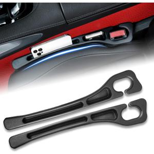 Car Seat Gap Filler 2 Pack, Built-in Storage Slot & Seat Belt Pass-Through Design, No-Readjust Gap Blocker Organizer for SUV Truck Sedan, Universal Fit Car Interior Accessories