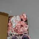 PLULON 6 Pairs Bachelorette Sunglasses 6 Pcs Satin Bridesmaid Scrunchies 6 Pcs Heart Hair Clips, Wedding Favors Proposal Gift (Pink+white)