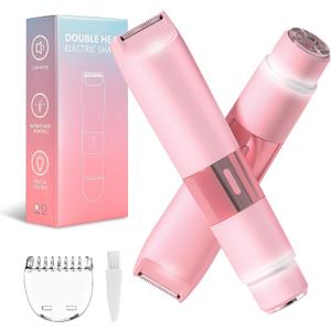 Bikini Trimmer for Women - 2 in 1 Painless Electric Razors for Women, LED IPX7 Waterproof Rechargeable Dual Head Electric Shaver for Lady Bikini Underarm, Body, Leg, Hair Remove