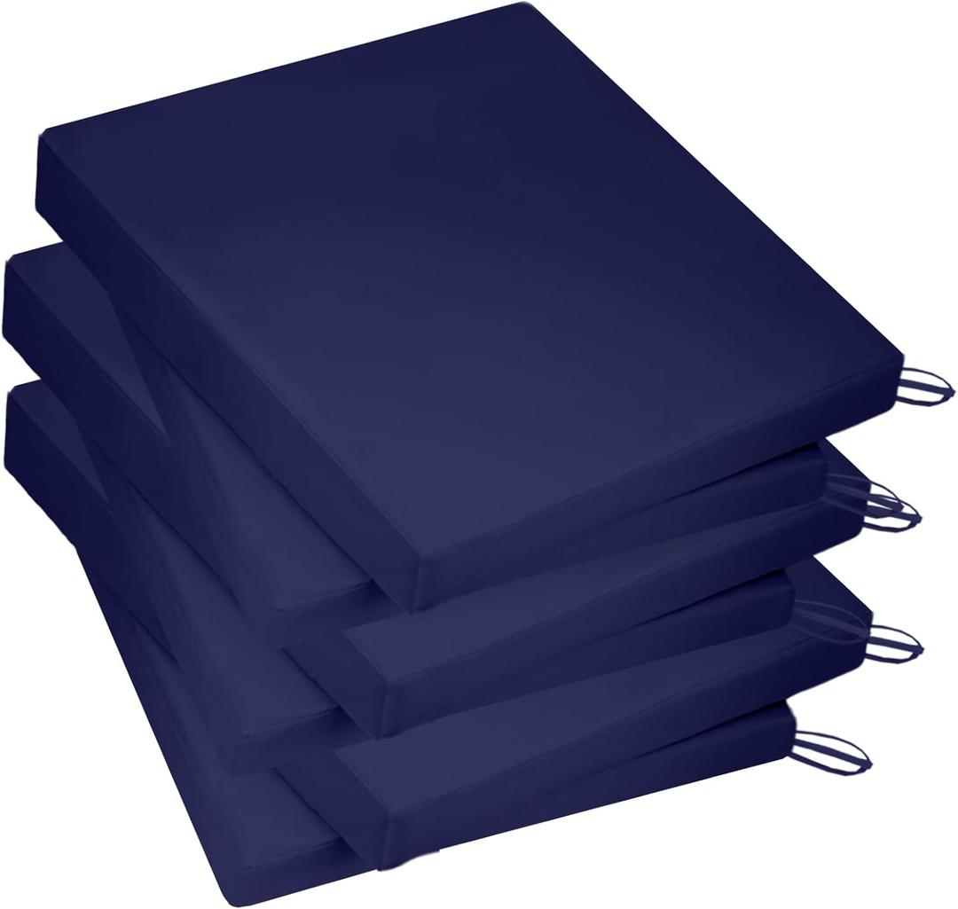 Outdoor Chair Cushions for Patio Furniture, 18.5X16X2” Patio Chair Cushions Set of 6, Waterproof Square Outdoor Seat Cushions with Non-Slip Bottom & Ties, Fade Resistant Chair Pads, Navy, 18.5x16x2 Inch | 6 Pack