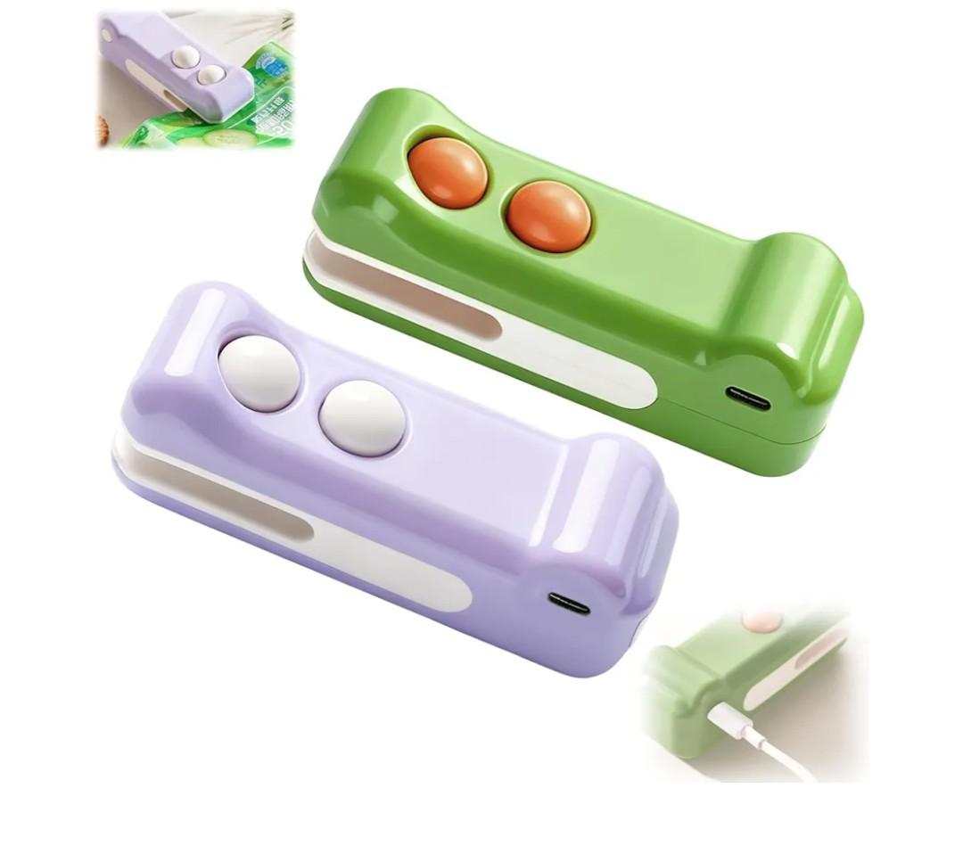 2 in 1 Mini Bag Sealer with Cutter and Magnet,Mini Bag Sealer,Portable Handheld Rechargeable Food Bag Sealer for Sealing and Cutting,Small Package Sealer for Snacks,Chips,Food Storage (Green +Purple)