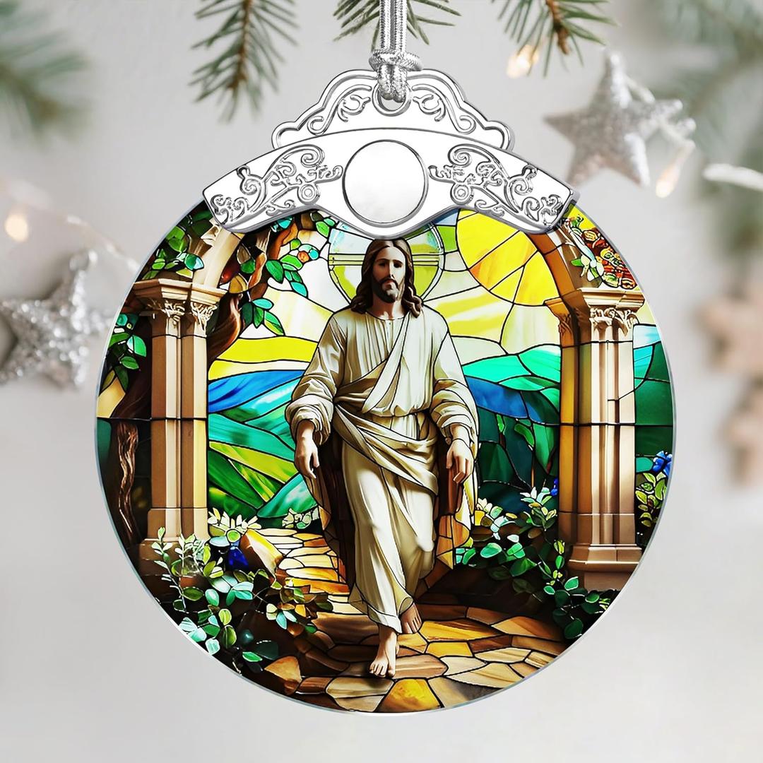 Religious Christmas Ornaments - Jesus Stained Glass Ornament | Christmas Tree Ornament | Christian Home Decor - Religious Gifts, Lord Jesus Gifts for Easter, Gift Ideas & Holiday Present