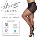 Hanes Curves Women's Pantyhose with Run Resist and X-Temp Technology, Ultra Sheer, Control Top, Sheer Toe, Plus Size (Black)