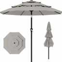 AreShark 9ft 3-Tier Patio Umbrellas, Outdoor Umbrella with 8 Sturdy Ribs UV Protection Windproof, Market Table Umbrella w/Push Button Tilt & Crank for Pool, Porch, Deck, Garden(Foggy Gray)
