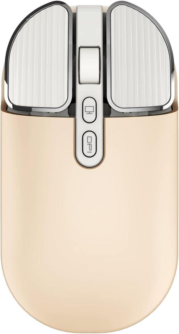 2.4G Wireless Rechargeable Mouse with USB Receiver,One Click Return to Desk,Mute Button,Power Saving, 2400DPI Optical Cute Girls Mouse for Laptop,Notebook,PC,Tablet (Cream-Colored)