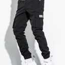 JMIERR Mens Casual Cargo Pants Stretch Elastic Waist Drawstring Joggers Pants Tapered Sweatpants for Men Multi Pockets (Black)