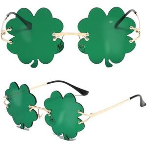 St. Patrick’s Day Irish Shamrock Sunglasses - Four Leaf Clover Leprechaun Costume Glasses Party Decorations Accessories
