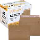 Xxcxpark 120 Qty Printable A2 Invitation Envelopes 4.375 x 5.75 Cards, Self Seal 120GSM Brown Paper Envelopes for Invitations, Papers, Photos, Documents, Wedding, Baby Shower, Easy to Seal and Peel