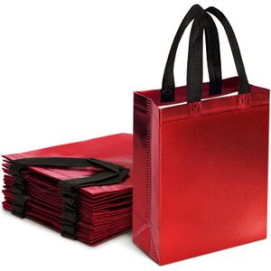 LovesTown 16 Pack Red Gift Bags with Handles, 8"x 4"x 10" Party Favor Bags Medium Size for Wedding Birthday Graduation Goodie Treat Packaging Supplies