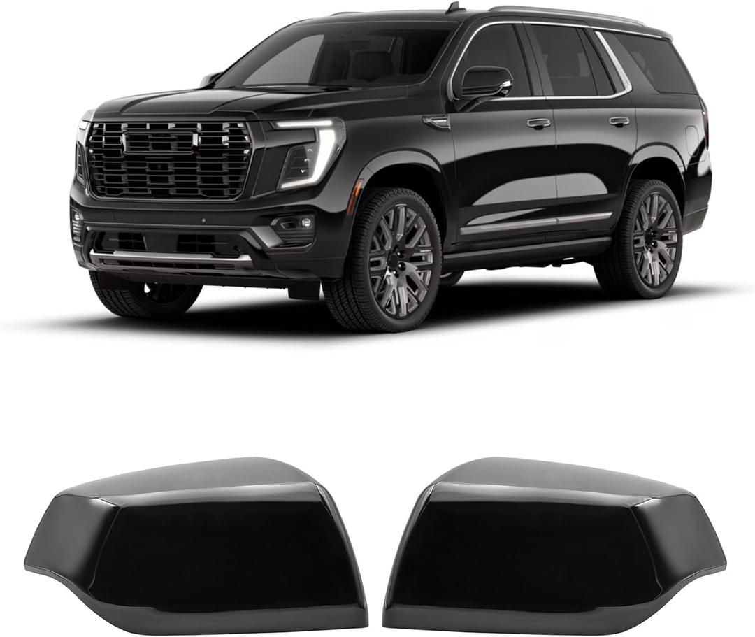 Gloss Black Side Mirror Cover Cap Fits For 2021 2022 2023 2024 2025 Chevy Tahoe Suburban Yukon Replace 84703354 84703355