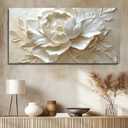 MooMel Large Framed Abstract White Flower Wall Art, Modern Canvas Wall Decor for Living Room Bedroom Dining Room Home Office, 29x58 Inch.