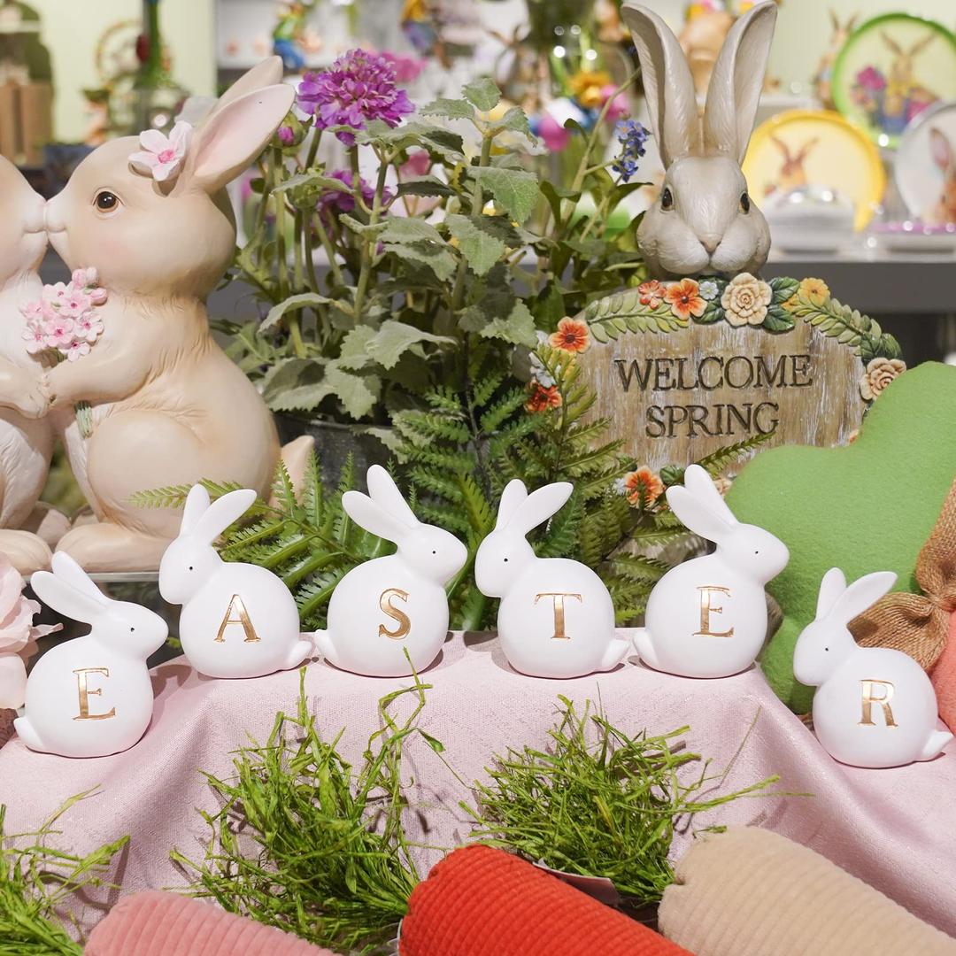 Newman House Studio Table Easter Bunny Figurine Decorations - Home Office Table Decoration Easter Bunny Set of 6, 3.5L x 3W x 4.1H inch