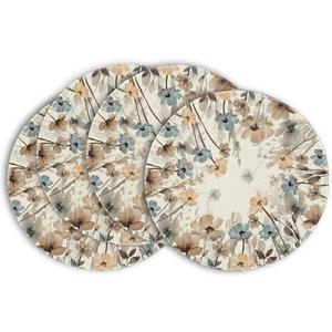 Artoid Mode Brown Poppy Floral Leaves Round Placemats Set of 4,15 Inch Seasonal Summer Table Mats for Party Kitchen Dining Decoration
