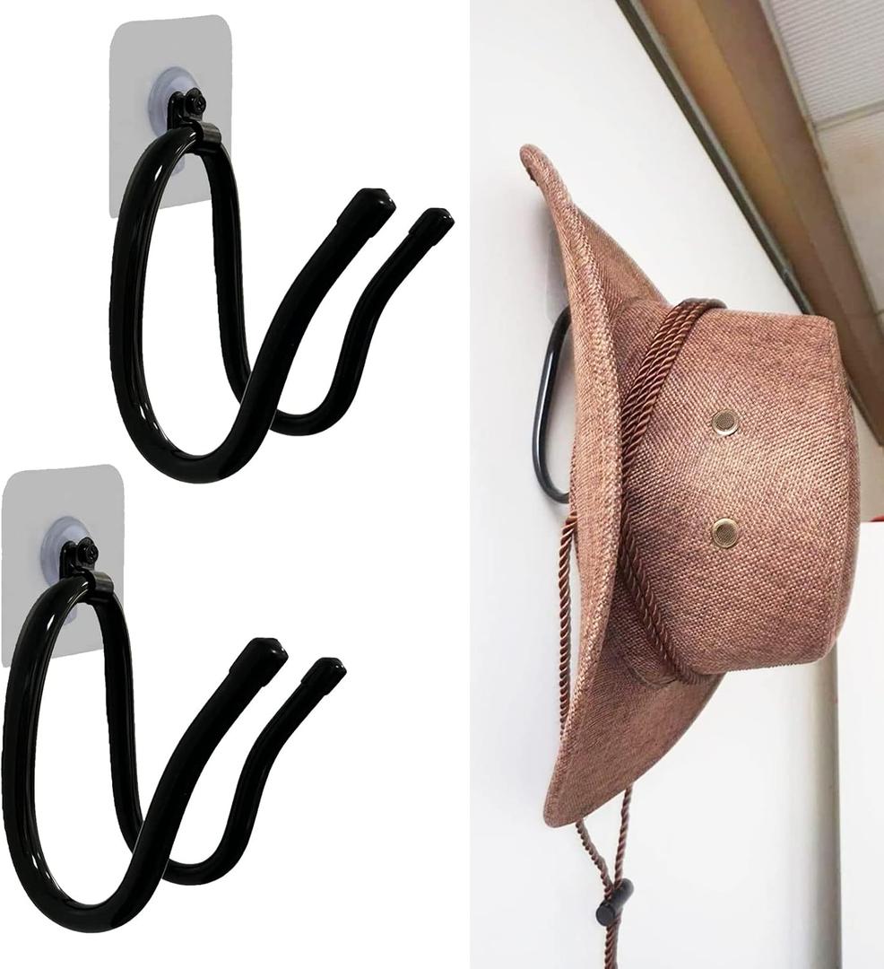 2 Pack Adhesive Hat Hooks Hat Rack Hat Holder Hat Organizer Wall Mount Display storage Hangers - No drilling - Strong Hold Hat Hangers for cowboy hats or probably any other type for that matter!