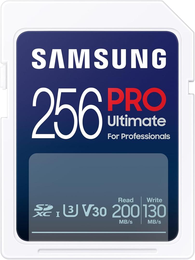 Samsung PRO Ultimate Full Size 256GB SDXC Memory Card, Up to 200 MB/s, 4K UHD, UHS-I, C10, U3, V30, A2, for DSLR, Mirrorless Cameras, PCs, MB-SY256S/AM