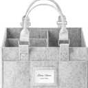 Diaper Caddy Organizer, Newborn Essetials Must Haves, Baby Registry Search and Other Baby Stuff, Collapsible Baby Basket with Handle and a Photo Frame, Grey, 11.8 x 6.3 x 9.0 inch