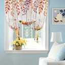 Thanksgiving Fall Maple Leaves Blackout Tie Up Curtains for Windows, Farm Country Pumpkins Daisy Rod Pocket Shade Valances, Adjustable Roll Up Balloon Curtain for Bedroom,Bathroom 1 Panel 34x45 Inch