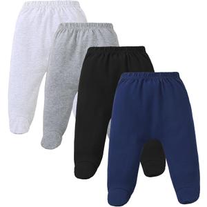 4 Pack Baby Footed Pants: Soft Cotton Spandex Pants with Feet Pull on Bottoms for Infant Unisex Baby Boys Girls